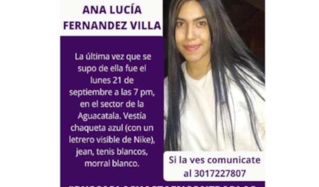 Ana Lucía Fernández, de 17 años de edad, perdida en Medellín