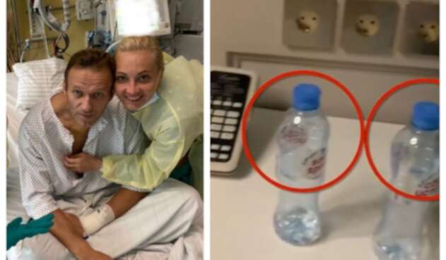 Botella que habría tomado Alexéi Navalni con veneno