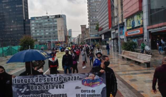Protestas de trabajadores de casinos y bingos en Bogotá.