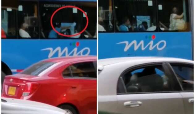 Hombre limpió la ventana del bus en Cali con el tapabocas y luego se lo puso