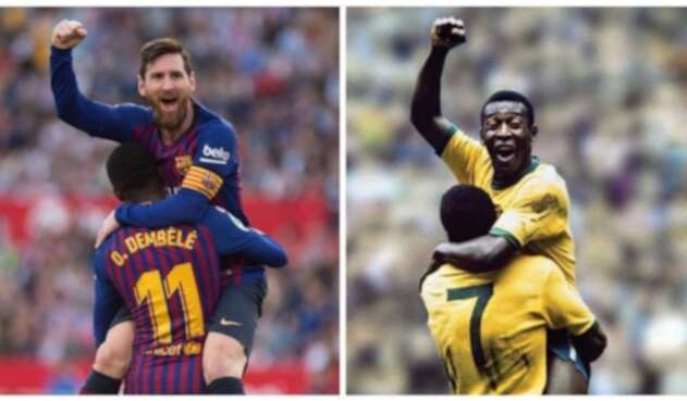 Messi y Pelé celebran gol Messi y Pelé celebran gol