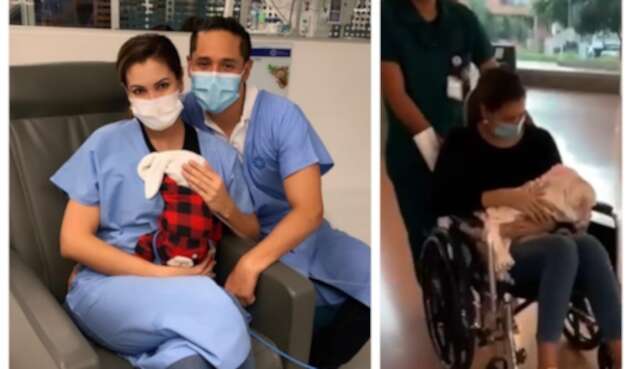 Nanis Ochoa y su bebé salen de la clínica