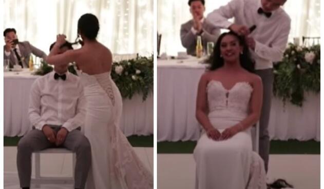 Recién casados se rapan la cabeza en su boda Recién casados se rapan la cabeza en su boda