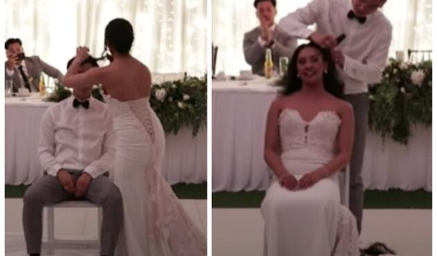 Novios se afeitan la cabeza en plena boda por esta razón (VIDEO)