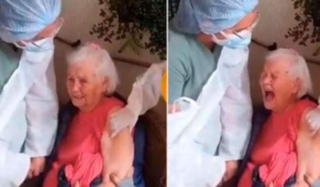 Abuela grosera al ser vacunada