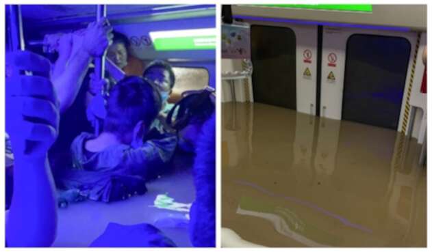 Metro de Zhengzhou, en China, quedó bajo el agua.
