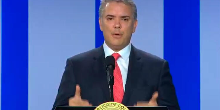 El presidente Iván Duque presentando el balance de sus 90 días de gobierno