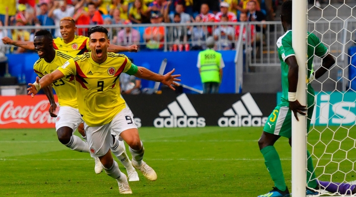 Falcao celebra el gol de Yerry Mina ante Senegal