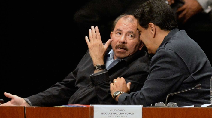 Daniel Ortega y Nicolás Maduro, presidentes de Nicaragua y Venezuela, respectivamente, el 5 de marzo de 2016 en Caracas