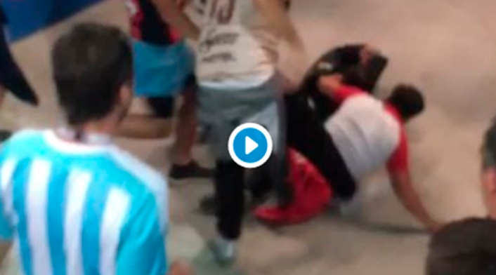 Los hinchas argentinos pegándoles a sus homónimos de Croacia