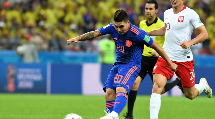 Juan Fernando Quintero en el juego entre Colombia y Polonia en Rusia 2018