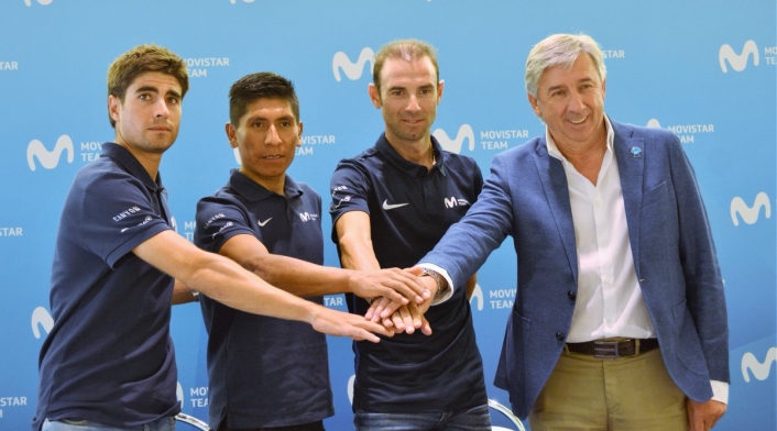 Mikel Landa, Nairo Quintana, Alejandro Valverde y Eusebio Unzué