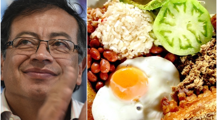 Gustavo Petro, candidato presidencial , y una bandeja paisa