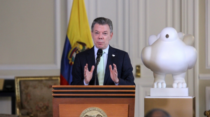 Juan Manuel Santos durante una alocución Juan Manuel Santos durante una alocución