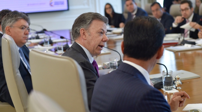 Presidente Santos y su consejo de ministros realizado hoy en Casa de Nariño.
