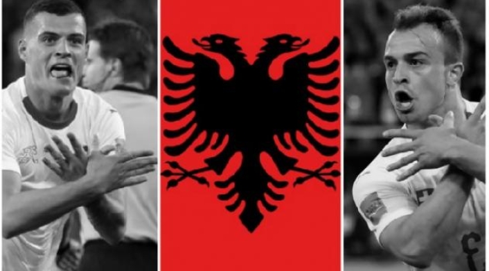 Granit Xhaka y Xherdan Shaqiri celebrando sus goles ante Serbia