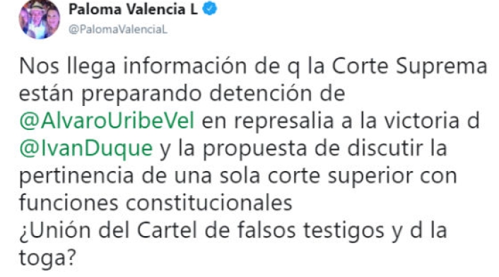 El polémico trino de Paloma Valencia