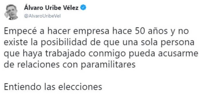 El trino de Uribe sobre paramilitarismo El trino de Uribe sobre paramilitarismo