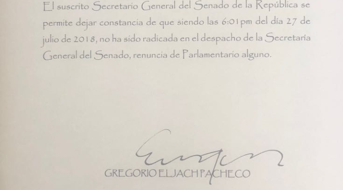 Certificación de que no llegó renuncia de Iván Márquez