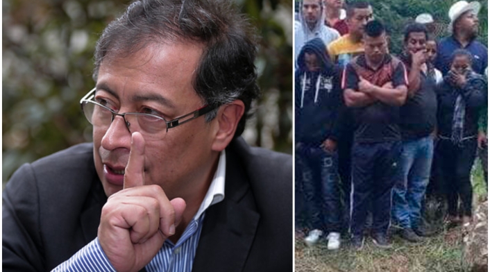 Gustavo Petro, ex candidato presidencial, y parte de la imagen publicada por él en su cuenta en Twitter sobre la masacre en Argelia