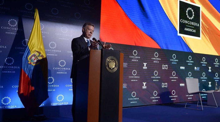 El presidente Juan Manuel Santos en la cumbre de la organización Concordia, en Bogotá
