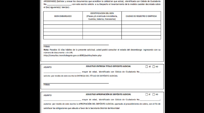 Formato solicitud de desembargo