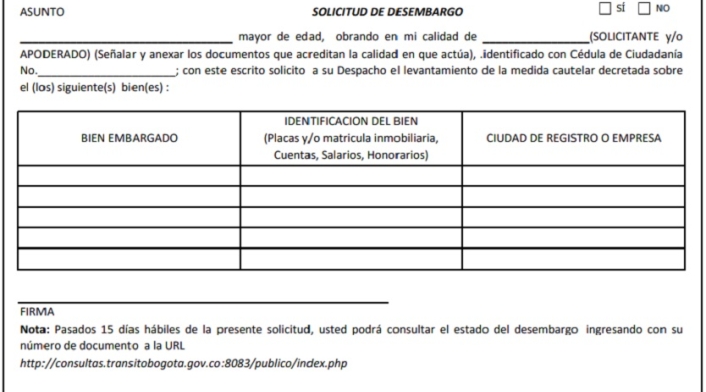 Solicitud de desembargo