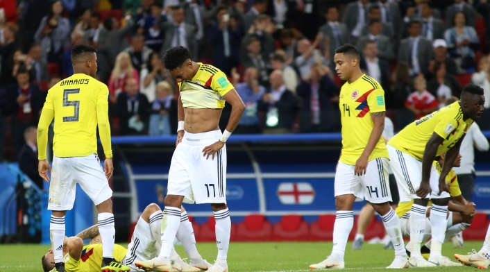 Wilmar Barrios, Johan Mojica, Luis Muriel y Davinson Sánchez tras caer ante Inglaterra en penales Wilmar Barrios, Johan Mojica, Luis Muriel y Davinson Sánchez tras caer ante Inglaterra en penales