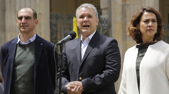 Presidente Iván Duque, la Ministra del Interior y el Sec. General de Presidencia