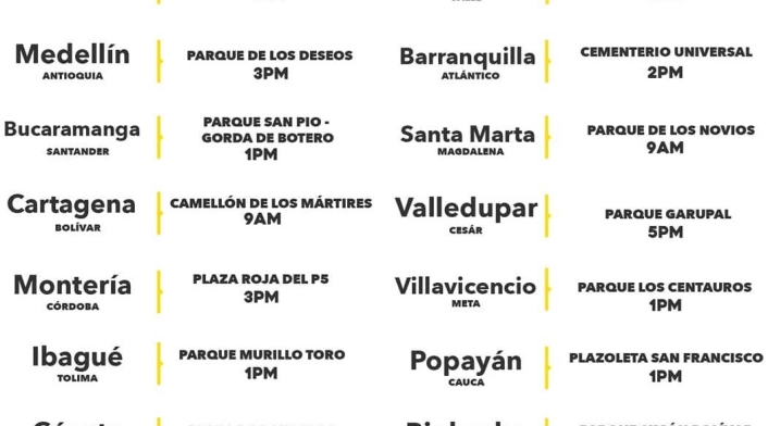 Estas son las ciudades y horarios donde se realizará la manifestación