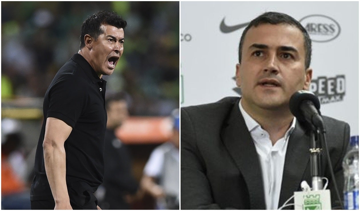 Jorge Almirón y Juan David Pérez, presidente de Atlético Nacional