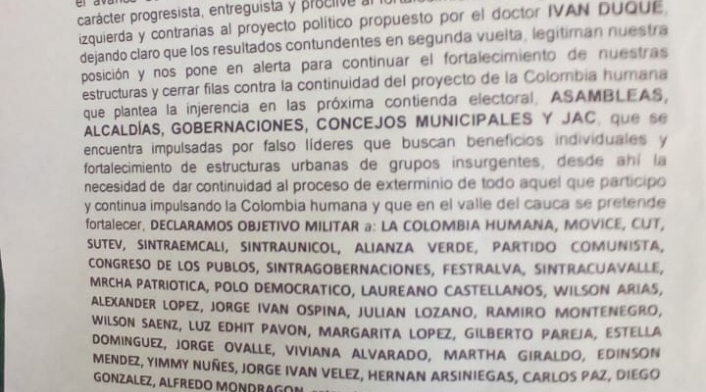 Amenaza por parte de Águilas Negras