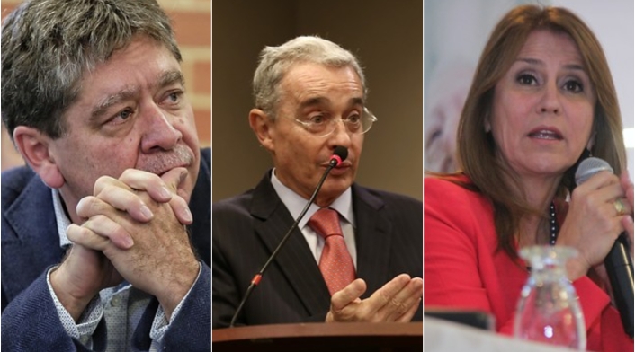 Bruce Mac Master, presidente de la Andi; el senador Álvaro Uribe y Griselda Restrepo, exministra de Trabajo