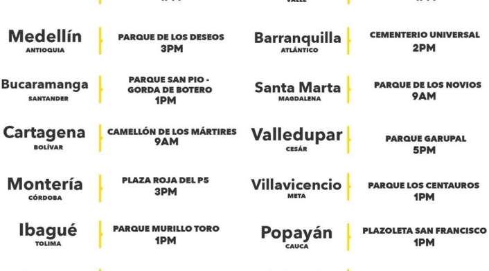Estas son las ciudades y horarios donde se realizará la manifestación