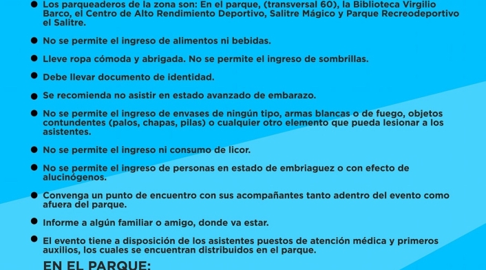 Recomendaciones a asistentes al evento