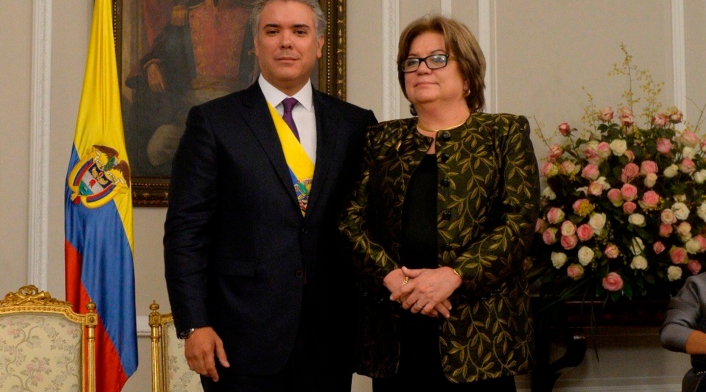 Iván Duque, presidente de la República, junto a Gloria María Borrero, ministra de Justicia