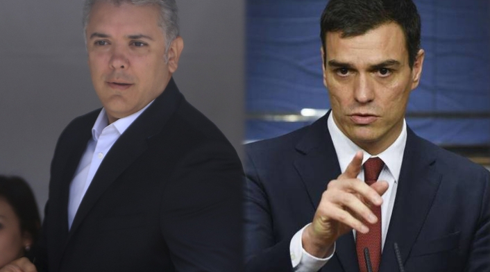 El presidente Iván Duque y Pedro Sánchez, jefe del gobierno español