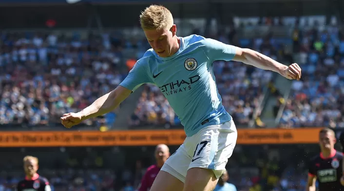 Kevin De Bruyne en el partido del Manchester City frente al Arsenal en la Premier League