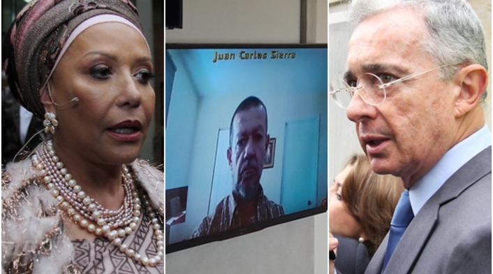 La exsenadora Piedad Córdoba, el paramilitar Juan Carlos Sierra, alias 'El Tuso' y Álvaro Uribe, expresidente de la República