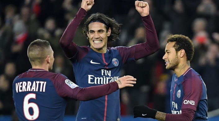 Marco Verratti, Edinson Cavani y Neymar, jugadores del PSG