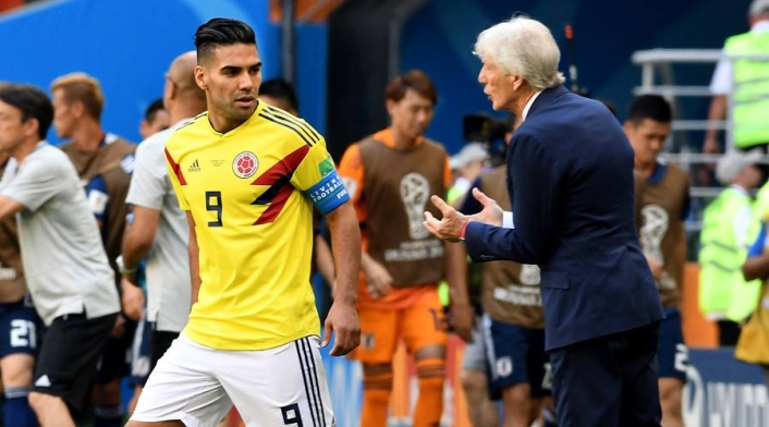 Falcao García, jugador colombiano y José Pékerman, técnico argentino