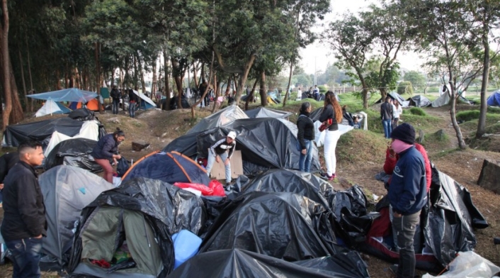 Campamento de venezolanos en El Salitre