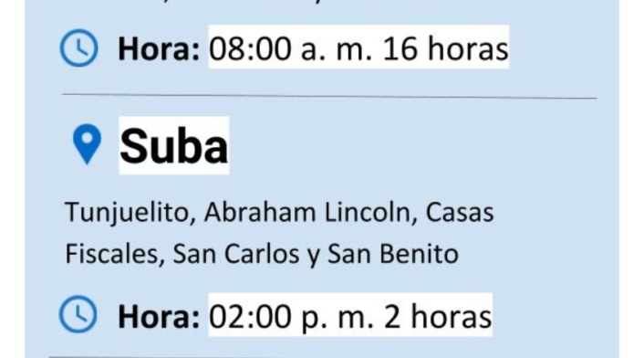 Cortes de agua en Bogotá 11 de septiembre
