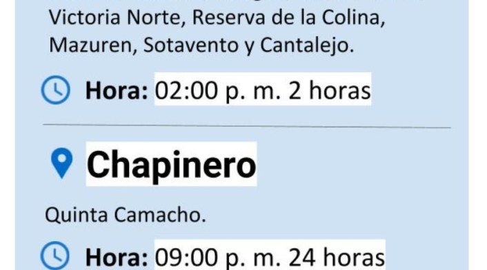 Cortes de agua jueves 13 de septiembre