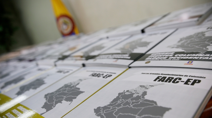 La portada de los tomos de Génesis, informes que dan cuenta de la actividad de las Farc