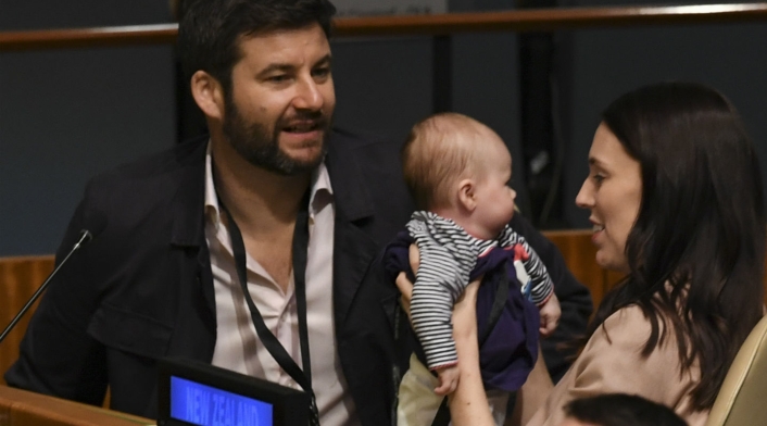 Jacinda Ardern, primera ministra de Nueva Zelanda, en la Asamblea de la ONU con su bebé