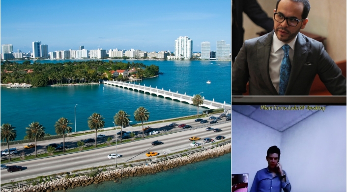 De izquierda a derecha: la ciudad de Miami, Abelardo de la Espriella y Alejandro Lyons Muskus