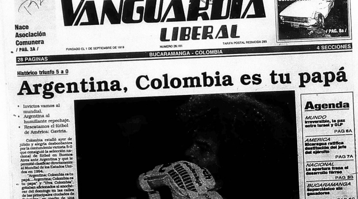 Portada del diario Vanguardia Liberal el 6 de septiembre de 1993