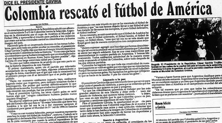 El diario La Patria y las reacciones por el triunfo de Colombia ante Argentina 5-0