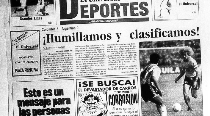 El diario El Universal y las reacciones por el triunfo de Colombia ante Argentina 5-0